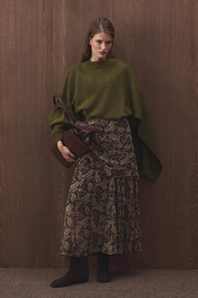 Hooopstore Pelerin Detaylı Triko Haki Kazak