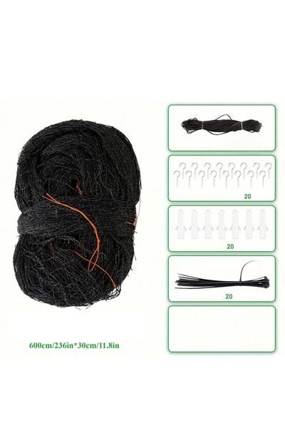 OEM Cat protection net for balcony and window, UV resistance, complete assembly kit, Black, 3m x 6m