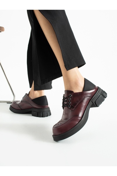 ALEMDAR AYAKKABI EDOSKİ Бургундийски дамски мокасини в рустик стил