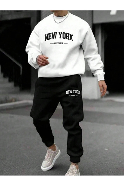 macklin Set de trening unisex pentru femei și bărbați New York Cherful cu imp...