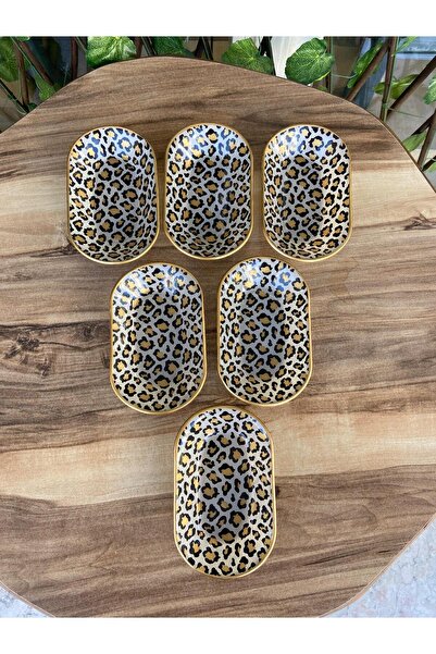 GÜRCÜGLASS Leopar Model 6`lı Cam Kahvaltı Sunum Çerezlik Seti