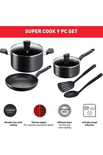 TEFAL Super Cook 7-piece non-stick cookware set (24cm frying pan, 18cm pot with lid, slotted spatula