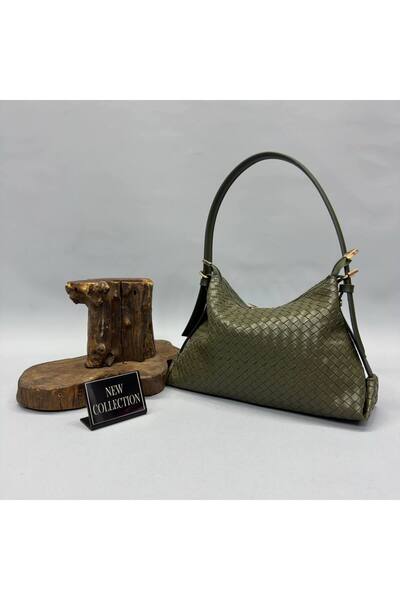 RumyaCollection Women's Retro Knitted Patterned Hand and Shoulder Bag Khaki