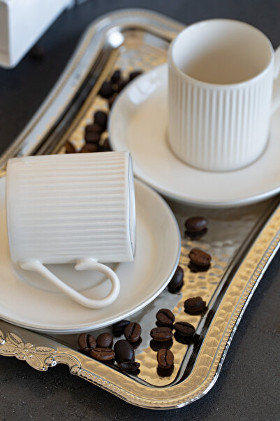 Heda Porselen Bulut Platinum Gilded 4 Piece 2 Person Porcelain Coffee Cup Set