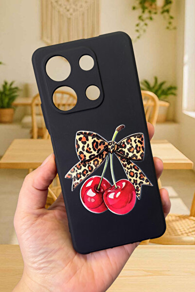 Vip Case İNFİNİX NOTE 30 Uyumlu Kiraz Leopar Fiyonk Desenli Silikon Darbe Emici Rubber Kılıf