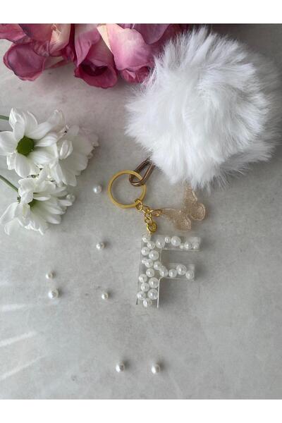 Bellinzona Ключодържател и талисман с буква F и перли [с опция за помпон]