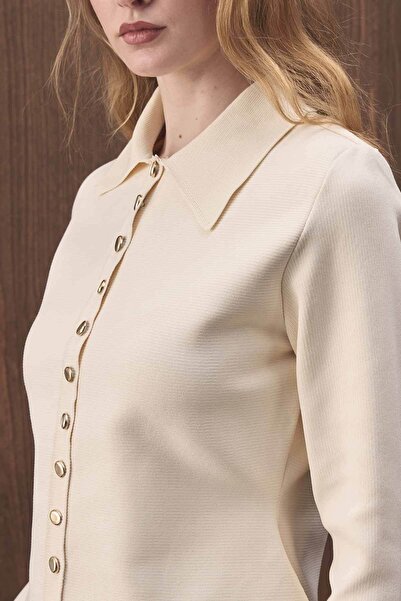 Hooopstore Button Detailed Mercerized Pearl Cardigan