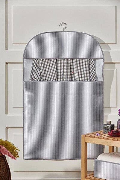 homyjr's Γκρι ριγέ θήκη προστασίας ρούχων με φερμουάρ 60×100