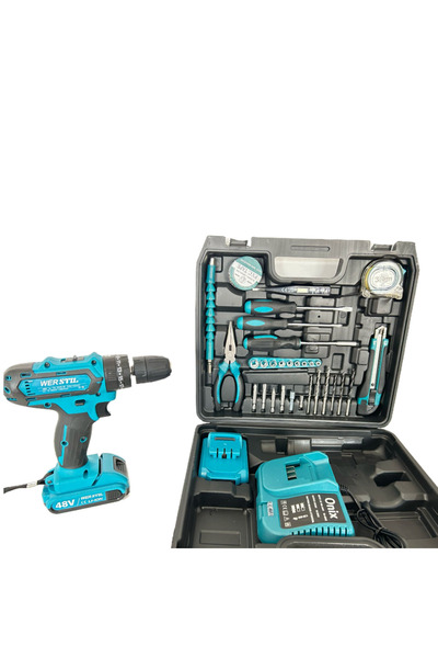 OEM Kit burghiu autofiletant și cu impact, 2 baterii 48V 5Ah + 30 accesorii