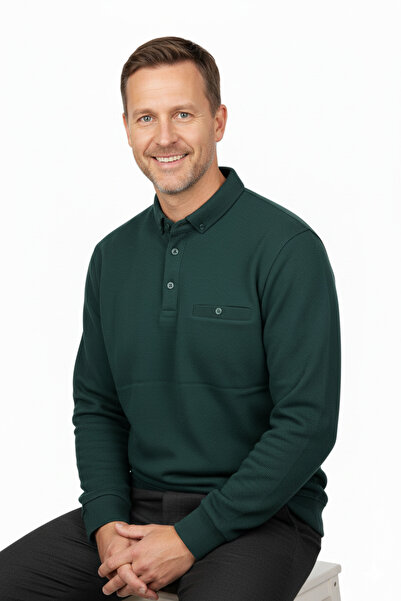 Oppland Men's Winter Sweater Polo Neck Oxford Fleto Pocketed Textured Relaxed Fit Full Fit