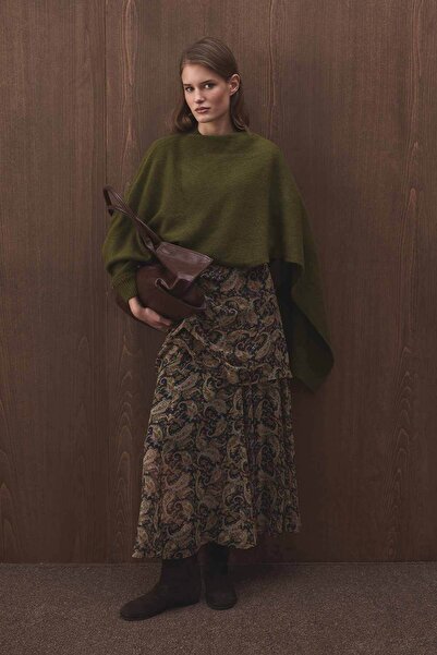 Hooopstore Pelerin Detaylı Triko Haki Kazak