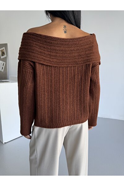 Serenay Atelier Madonna Collar Comfortable Fit Ribbed Women's Knitwear Sweater