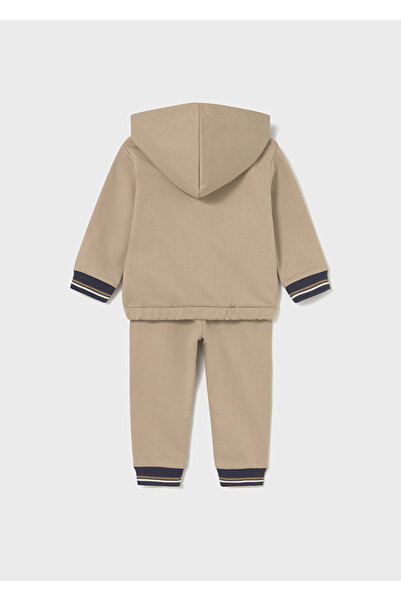 MAYORAL 1-4 Years Old Baby Boy 2-Piece Set – Beige Hooded Zip-Up Cardigan and Beige Sweatpants
