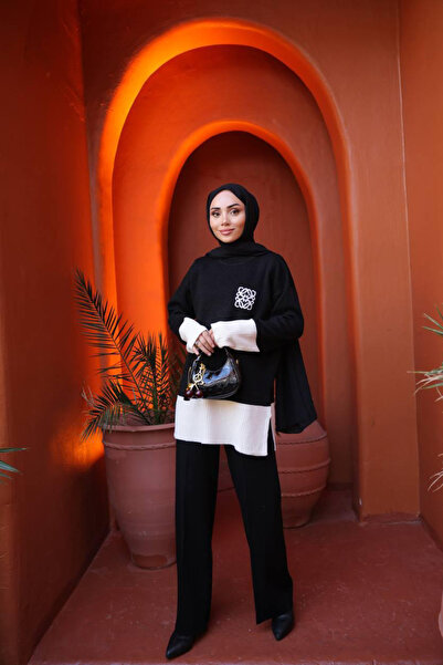 Kirazca Butik Γυναικείο Σετ Πλεκτό Ασημί Ριγέ Διπλό