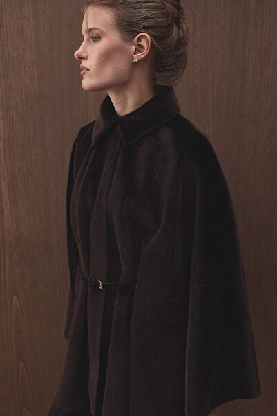 Hooopstore Καφέ παλτό με λεπτομέρεια από σουέτ και λουράκι