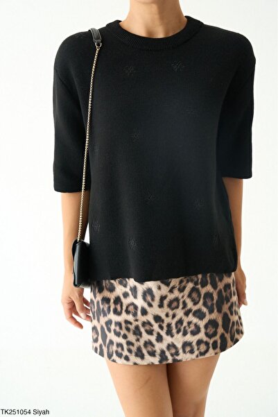 CADDELAMODA Pulover de tricotat moale cu broderie florală pentru femei