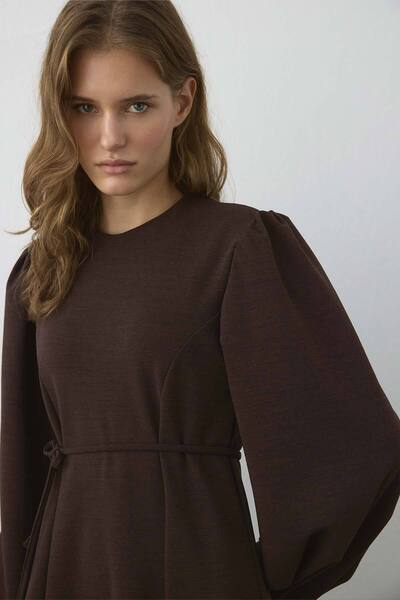 Hooopstore Premium Brown Dress with Waist Detail