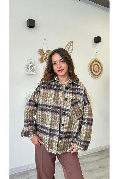 modadagiyim Women's Winter Single Pocket Detailed Checkered Plaid Lumberjack Shirt