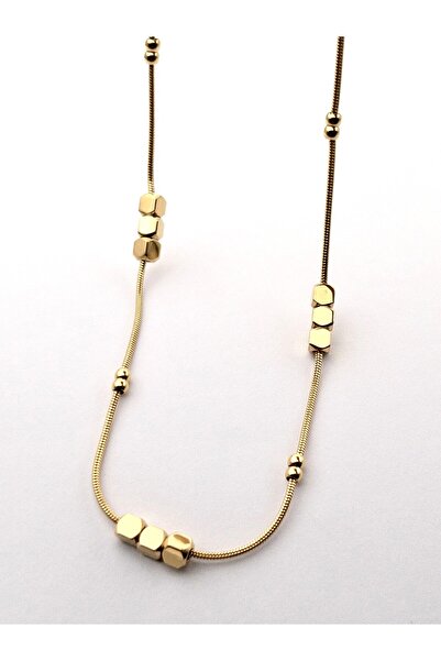 Siya Silver Kararmaz Çelik Yılan Zincir Sıralı Küp Topçuk Detaylı Kolye