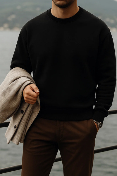 COMBİNE MİCHAİL Мъжки дебел велосипеден пуловер с широка яка, черен