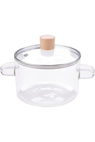 Aurov Borosilicate Glass Pot, 1.8L, Heat Resistant, Gas, Lid/Handles, Cooking/Serving, Transparent