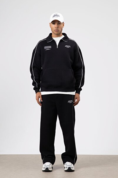 VAMOSCLO Striped Detailed Oversize Tracksuit Set Black