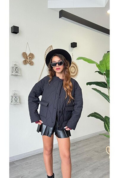 modadagiyim Women's Button Detailed Quilted Patterned Pocket Puff Coat