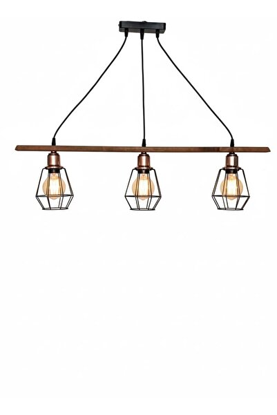 Aydınlatma Dünyam Vintage 3lü Ahşap Avize