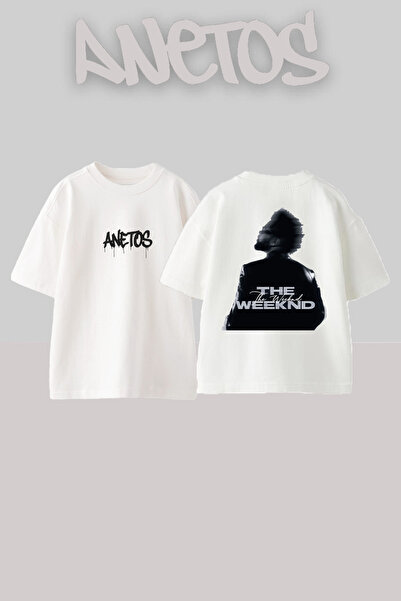 Anetos The Weeknd 13 Design Back cu imprimeu Bumbac Alb supradimensionat tricou