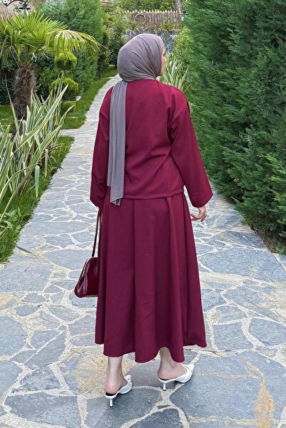 lamelif Lace-Up Detailed Skirt Suit Burgundy