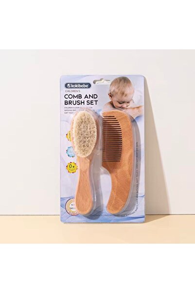 Denn Store Wooden Brush and Comb Set for Babies, hair brush, wooden handle