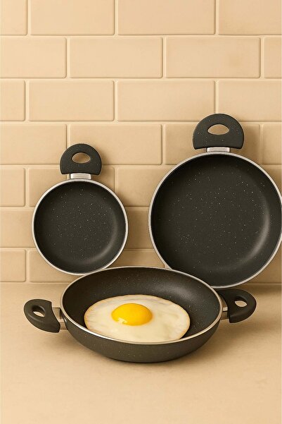 Jenisa طقم قدور جرانيت 3 قطع – قدور رمادية غير لاصقة بمقبضين مقاس 20/22/24 سم