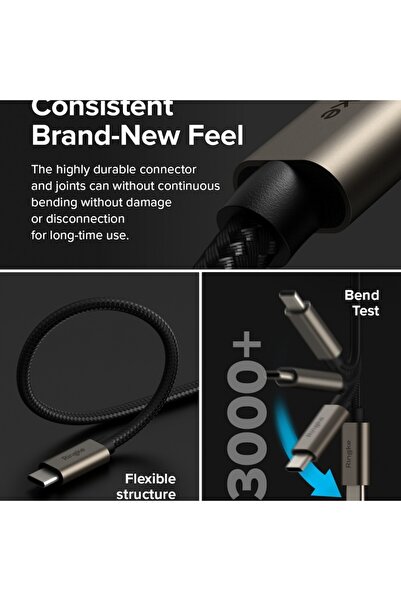 Ringke Cablu de date Type-C la Type-C, 60W, 0.5m - - Negru