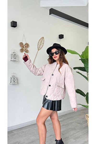 modadagiyim Women's Button Detailed Quilted Patterned Pocket Puff Coat