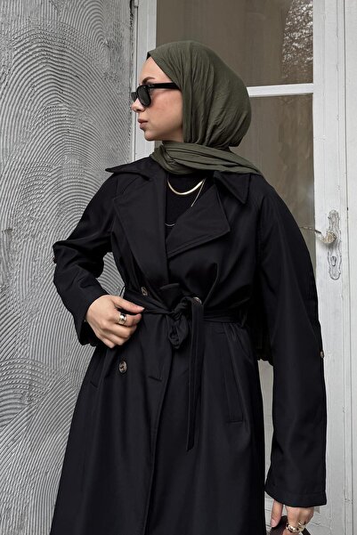 lamelif Trench Coat with Folded Sleeves Black