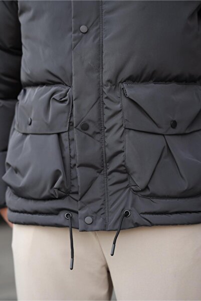 Madmext Anthracite Zippered Snap Closure Inflatable Men's Jacket E7436