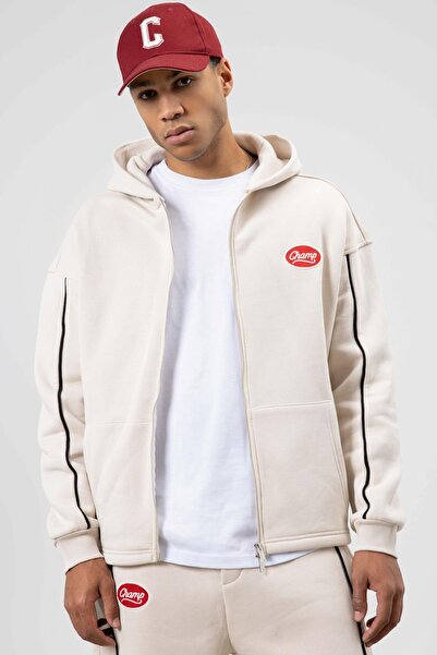 VAMOSCLO Striped Detailed Oversize Tracksuit Set Stone