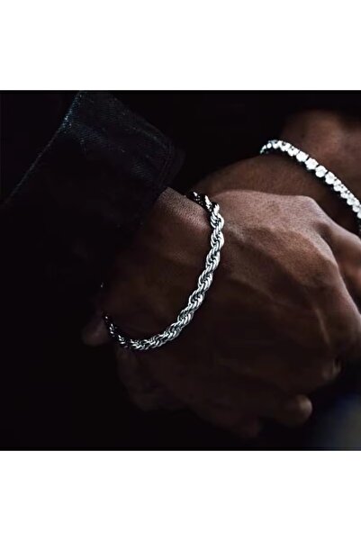 Siya Silver Non-Tarnish Steel Men's Thick Twist Chain Bracelet - 6mm/21 cm
