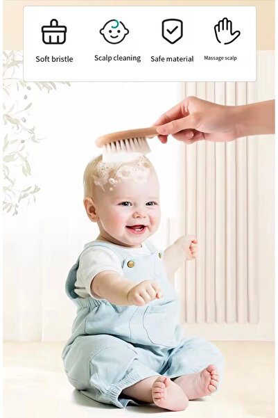 Denn Store Wooden Brush and Comb Set for Babies, hair brush, wooden handle