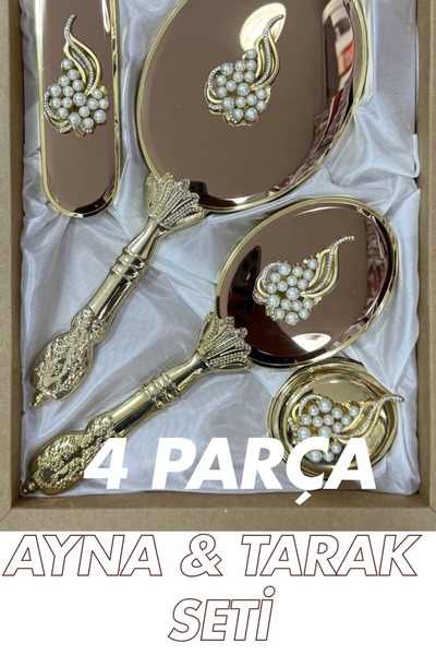 Dantelux Σετ καθρέφτη και χτένας 4 τεμαχίων (Σετ τουαλέτας προίκας) - Χρυσό