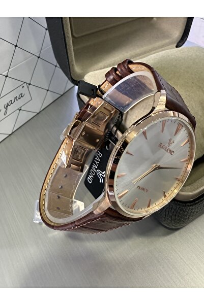 Raymond Slim Case Clip-On Leather Men's Wrist Watch