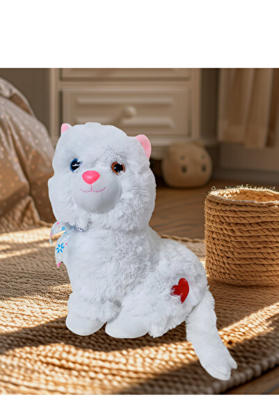 Numaca Peluş Sesli Renkli Gözlü Tüylü Sevimli Oyuncak Beyaz Renkli Tatlı Kedi...