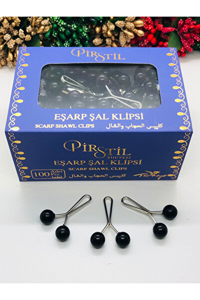 İnDerin Scarf Clip with Faceted Stone Black - Scarf Pin 3 Pieces