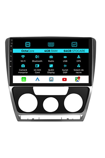 NavStore Navigatie Android Dedicata Skoda Octavia 2 (2004 - 2013), 10Inch, 4Gb Ram, 64Gb Stocare, Carplay