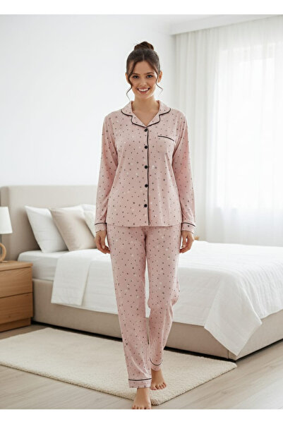 noyalux SET DE PIJAMĂ FEMEI DIN BUMBAC CU BUTONI PE Gât, Lycra