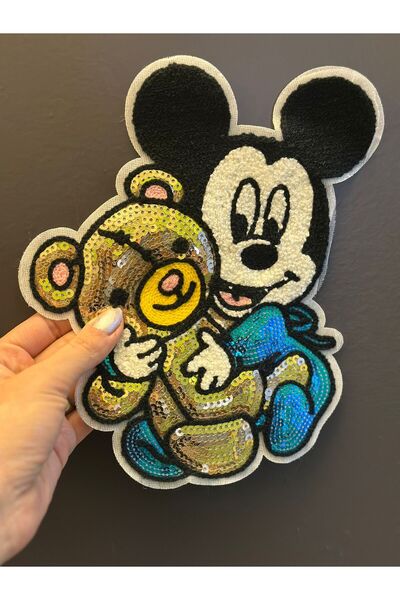 Gönülden Tasarım PUNCH DOKUMA PAYETLİ ÇİZGİ FİLM KAHRAMANI AYI FARE ARMA DİKİŞ APLİKE 20X16 CM