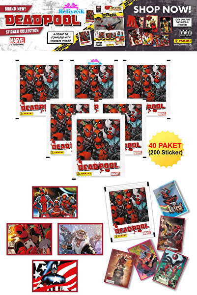 hediyecik مجموعة ملصقات بانيني مارفل ديدبول 40 حزمة (200 ملصق)
