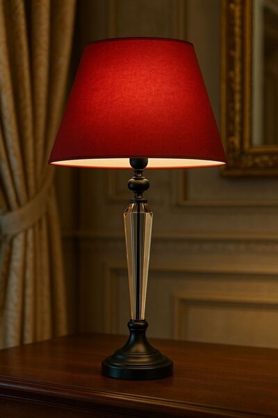 Lampada Amore Siyah Kristal Metal Abajur - Kırmızı