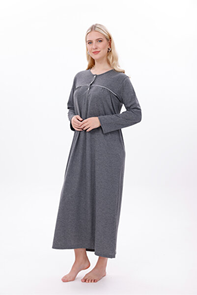 Mio Vero Women's Smoked Long Sleeve Cotton Plus Size (Oversized) Nightgown
