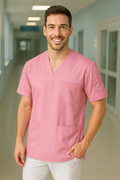 mirach Men's 4-Pocket Nurse and Doctor Scrubs Single Top Uniform Hospital Surgical Gown Comfortable Medical Clothing